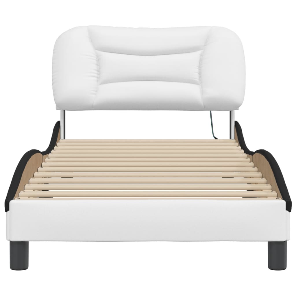 vidaXL Cadru de pat cu lumini LED alb/negru 80x200 cm piele ecologică