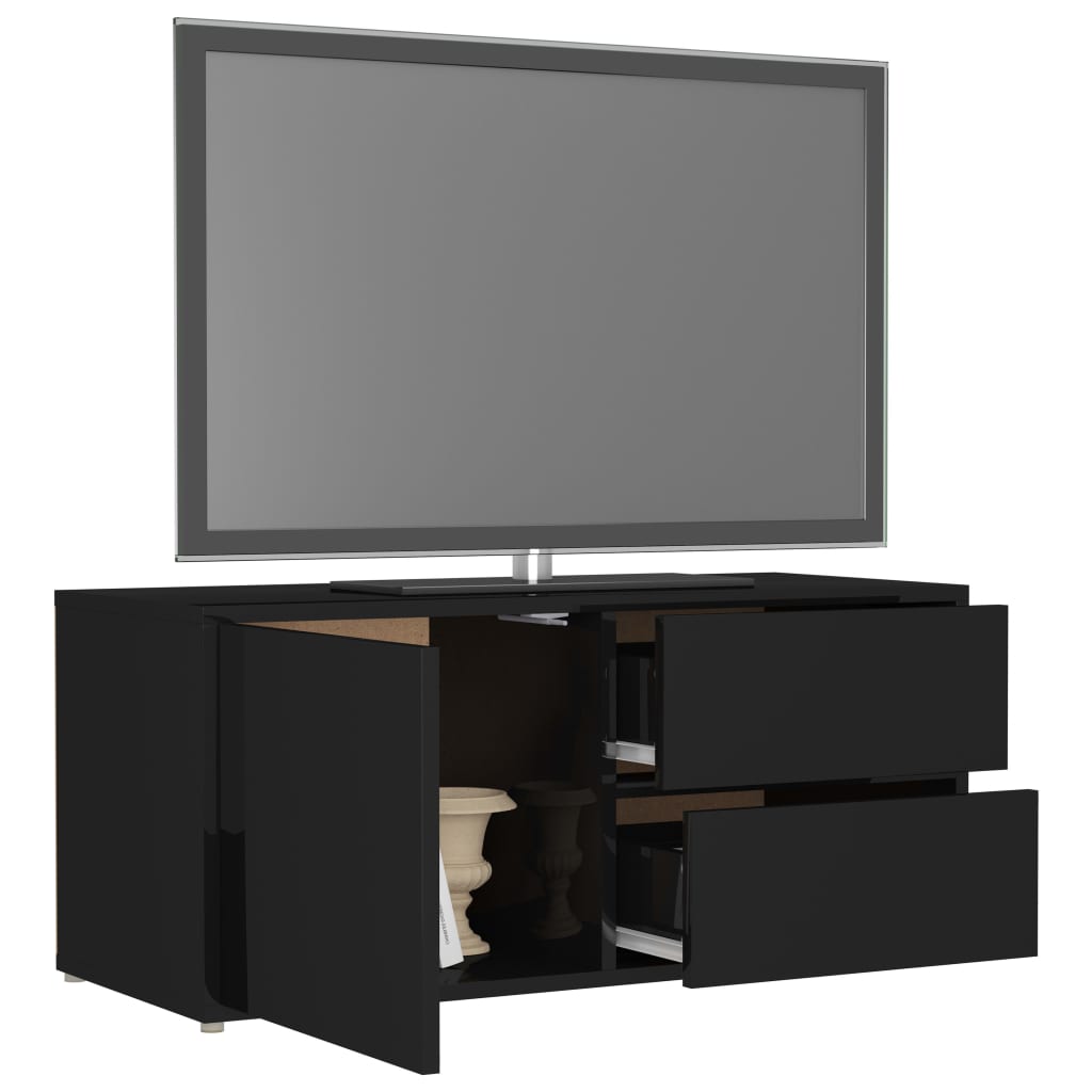 vidaXL Comodă TV, negru extralucios, 80 x 34 x 36 cm, PAL
