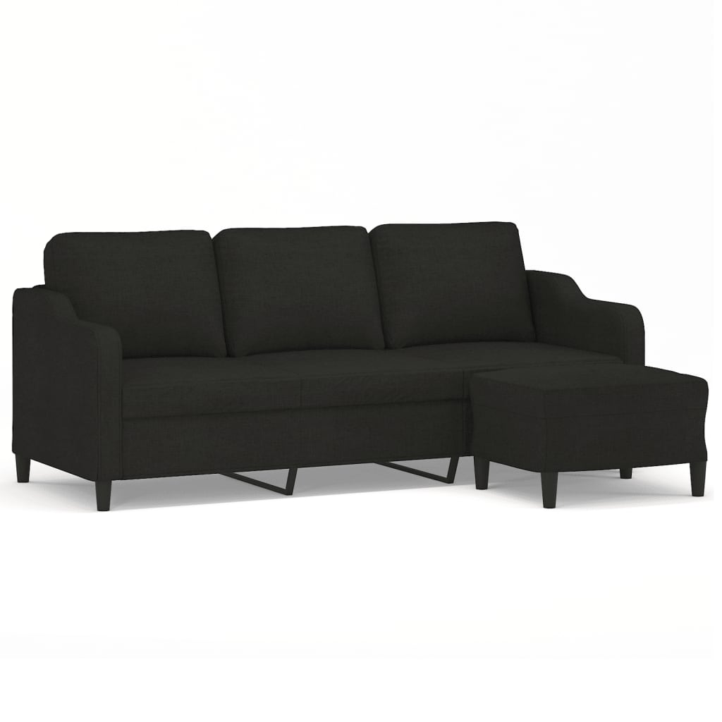 vidaXL Canapea cu 3 locuri cu taburet, negru, 180 cm, material textil