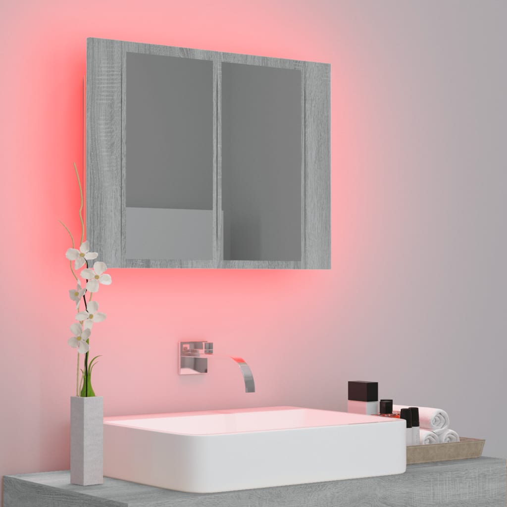 vidaXL Dulap cu oglindă & LED gri sonoma 60x12x45 cm lemn compozit