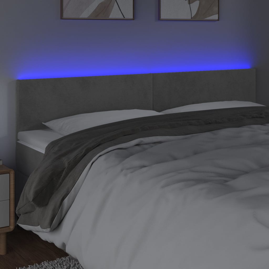 vidaXL Tăblie de pat cu LED, gri deschis, 160x5x78/88 cm, catifea