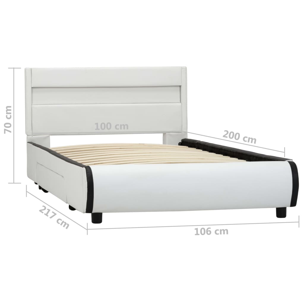 vidaXL Cadru de pat cu LED-uri, alb, 100 x 200 cm, piele ecologică