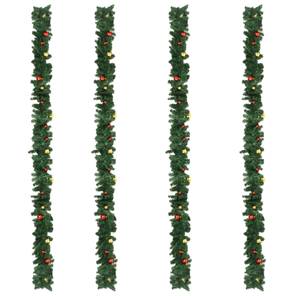 vidaXL Ghirlande de Crăciun cu globuri, 4 buc., verde, 270 cm, PVC