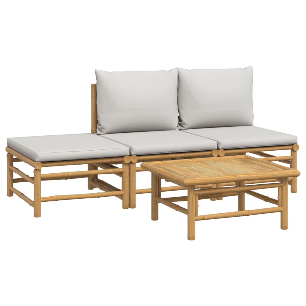 vidaXL Set mobilier de grădină cu perne gri deschis, 4 piese, bambus