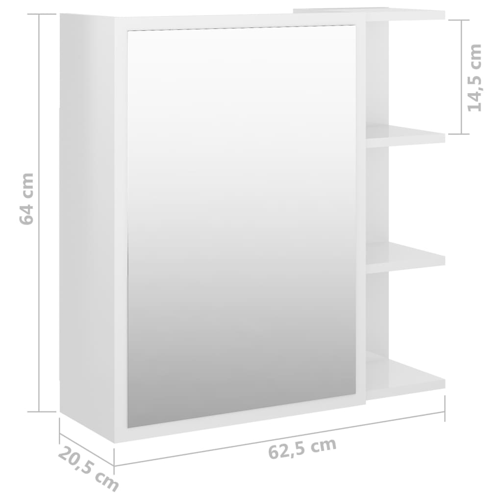 vidaXL Dulap de baie cu oglindă, alb extralucios, 62,5x20,5x64 cm, PAL