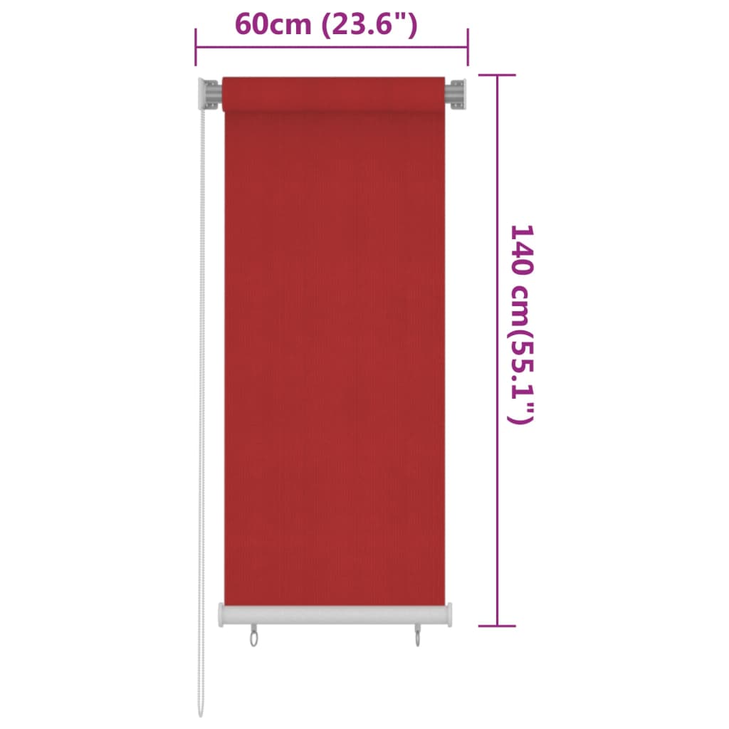 vidaXL Jaluzea tip rulou de exterior, roşu, 60x140 cm, HDPE