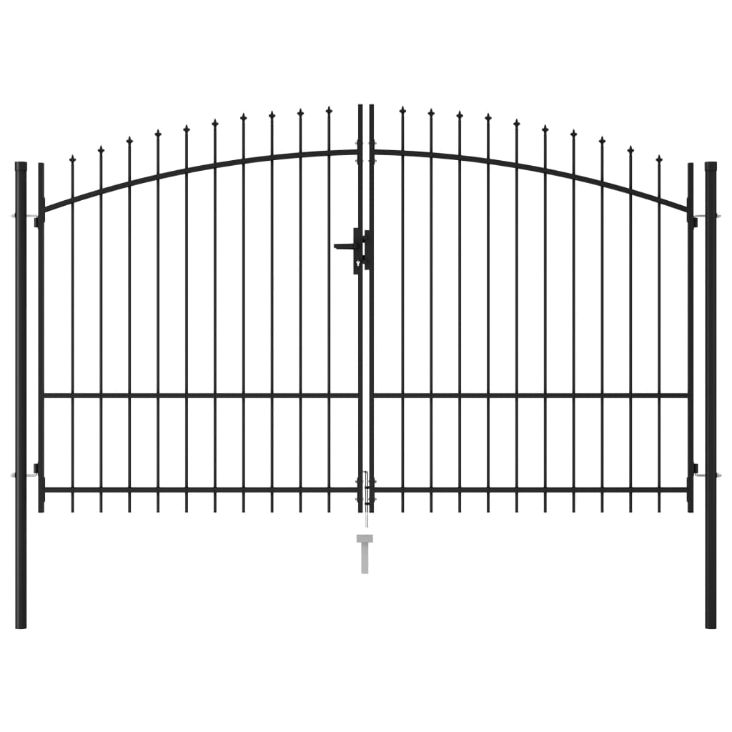 vidaXL Poartă de gard cu ușă dublă, vârf ascuțit, negru 3x1,75 m oțel