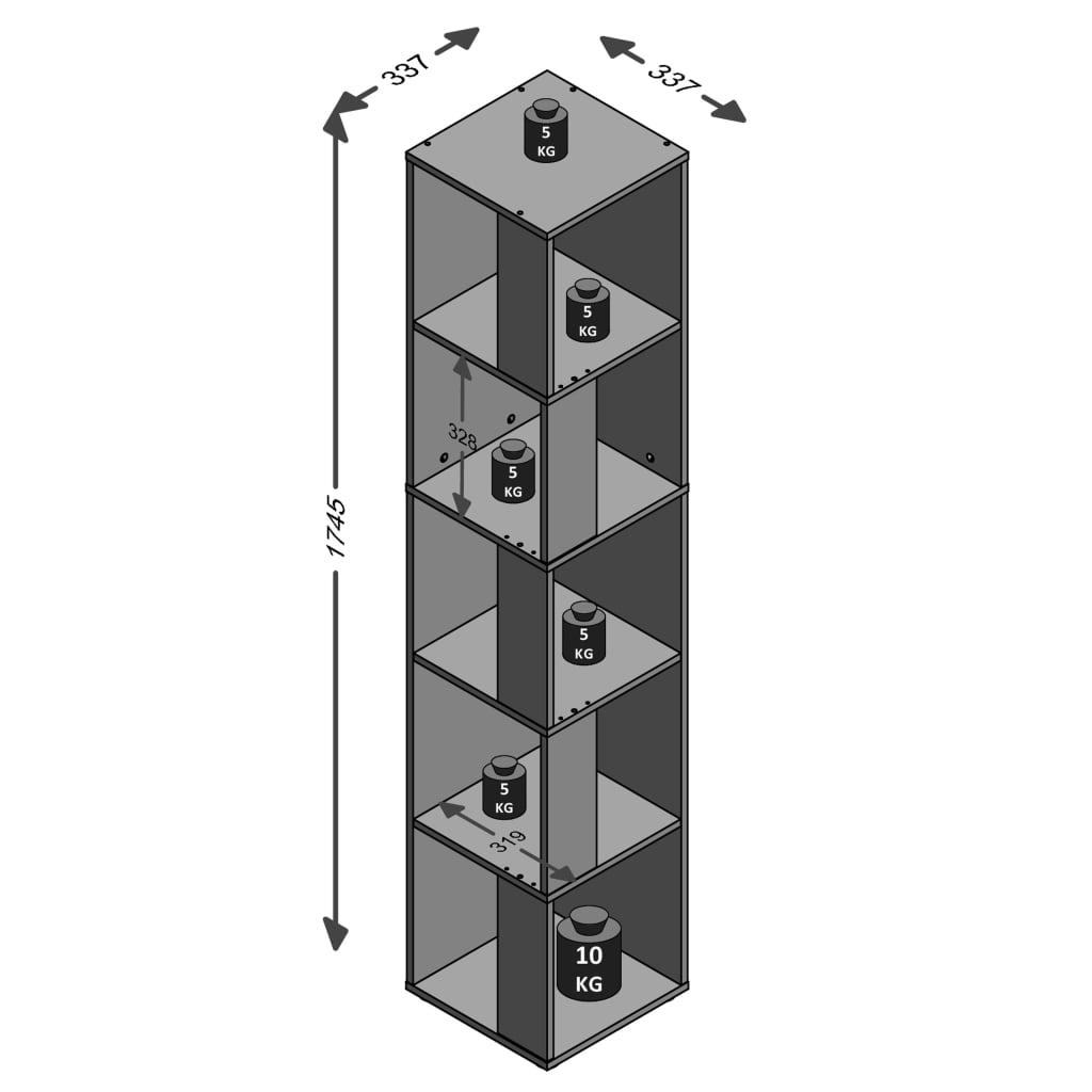 FMD Raft de colț cu 10 compartimente laterale, alb