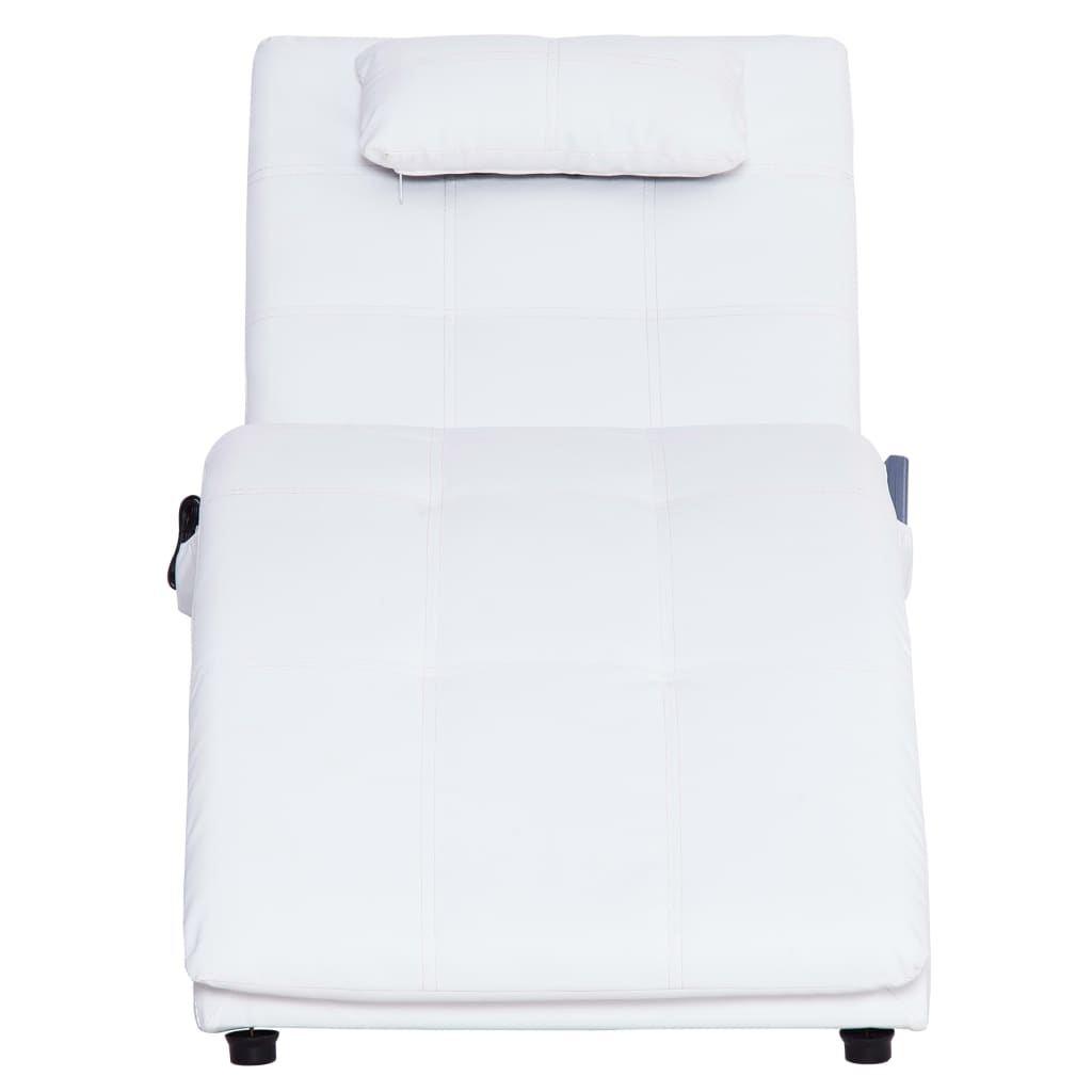 vidaXL Șezlong de masaj cu pernă, alb, piele artificială
