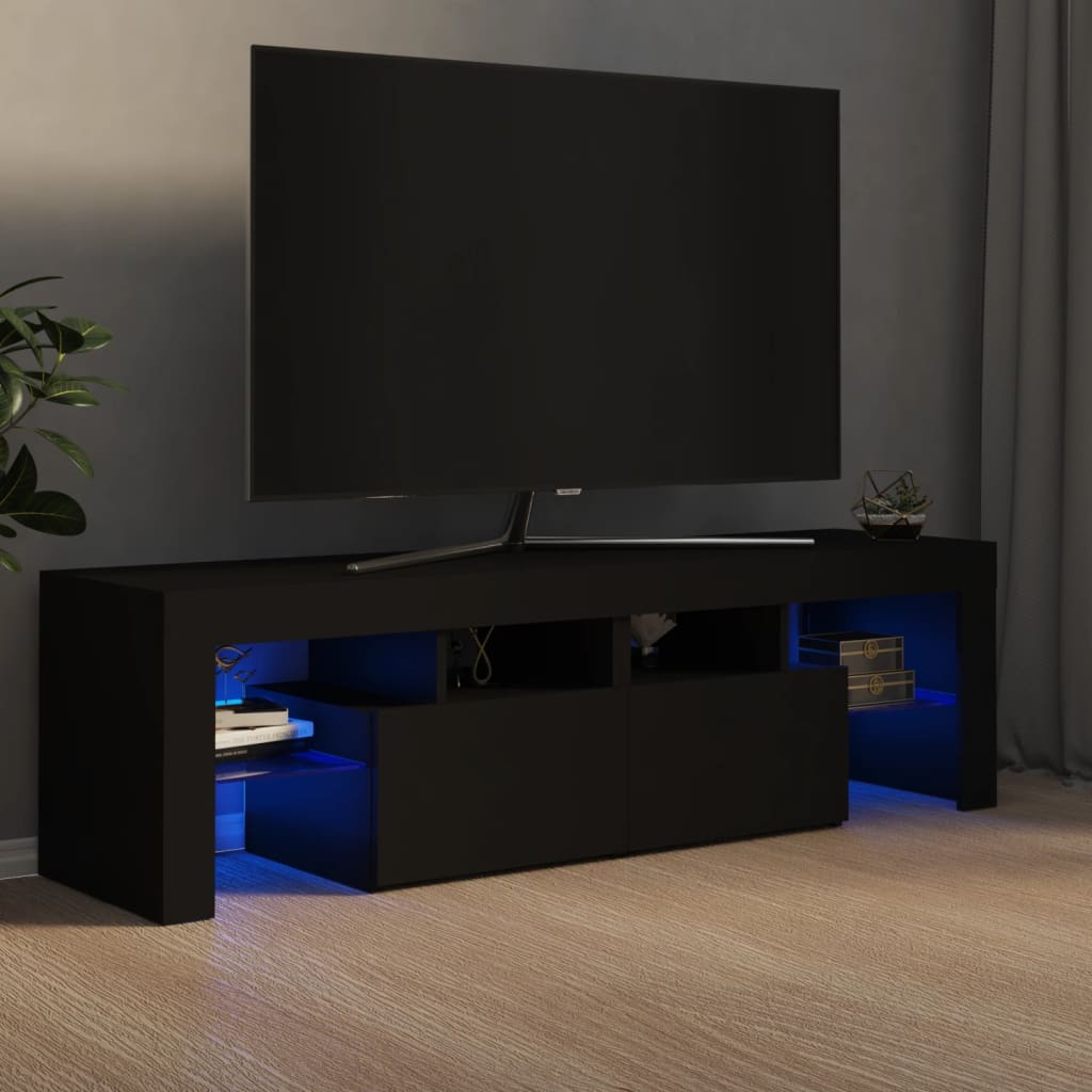 vidaXL Comodă TV cu lumini LED, negru, 140x36,5x40 cm