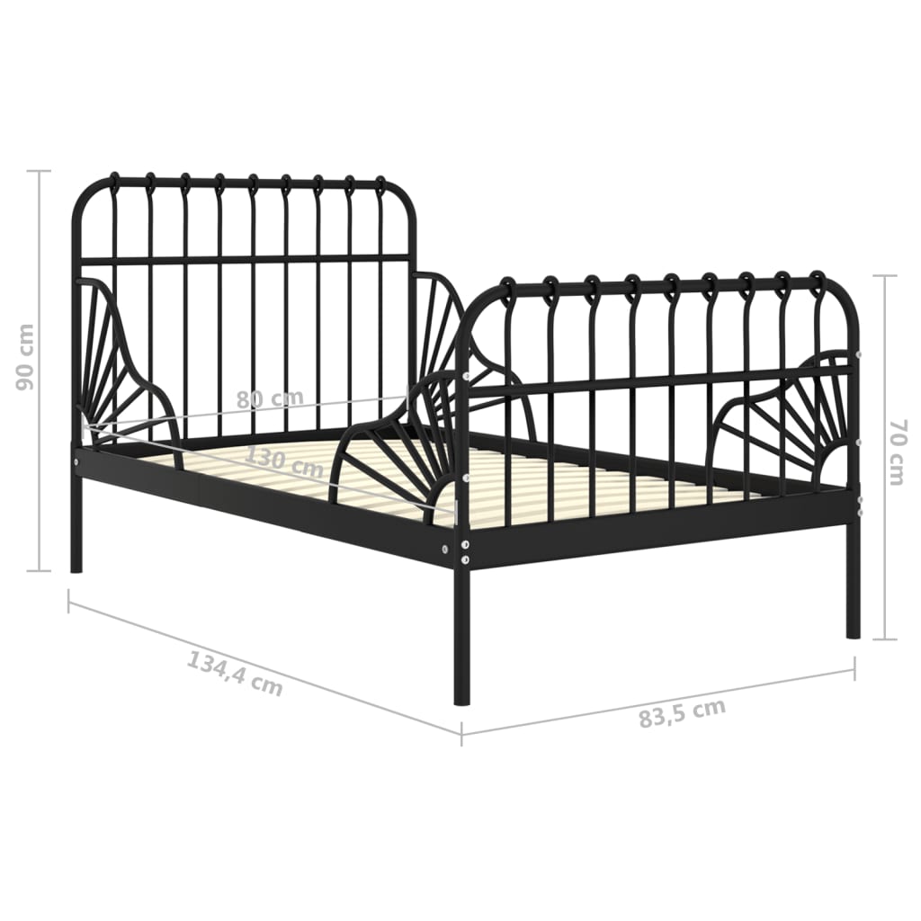 vidaXL Cadru de pat extensibil, negru, 80x130/200 cm, metal