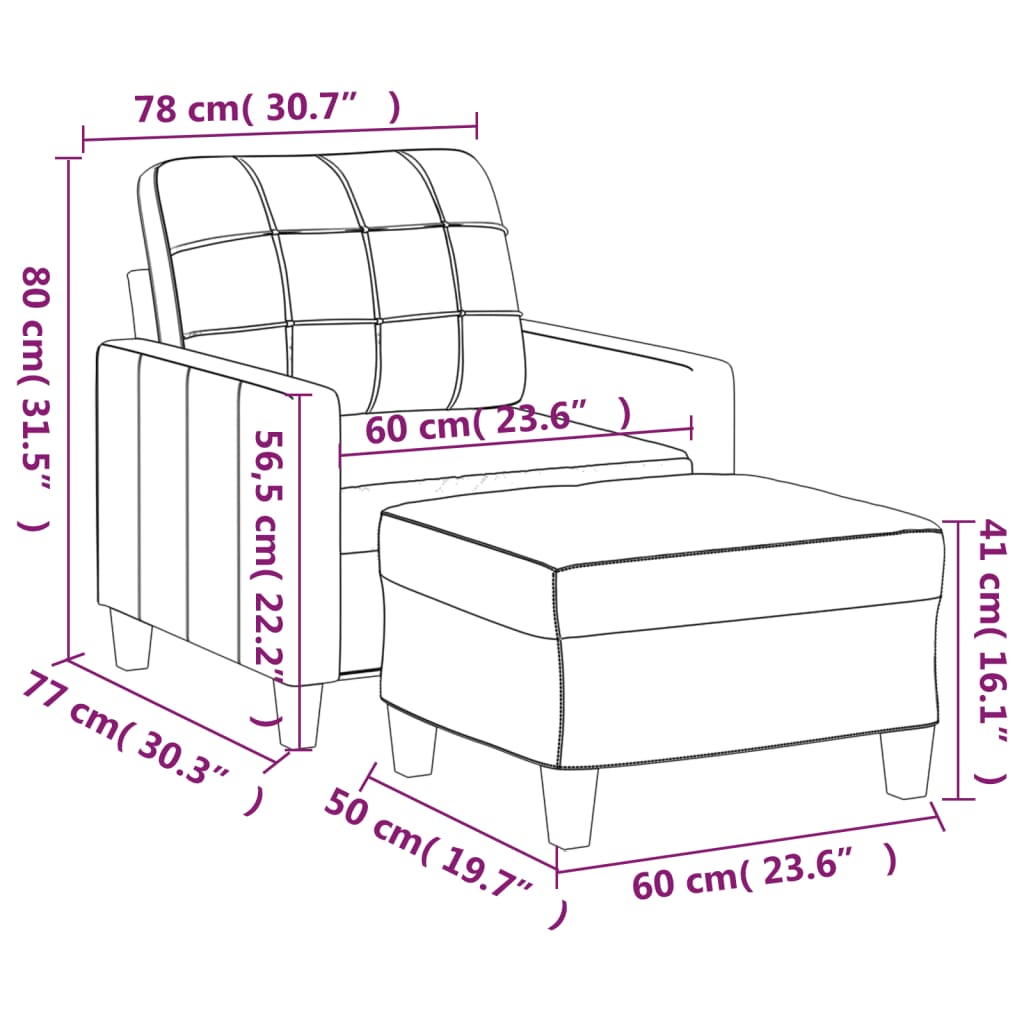 vidaXL Fotoliu canapea cu taburet, cappuccino, 60 cm, piele ecologică