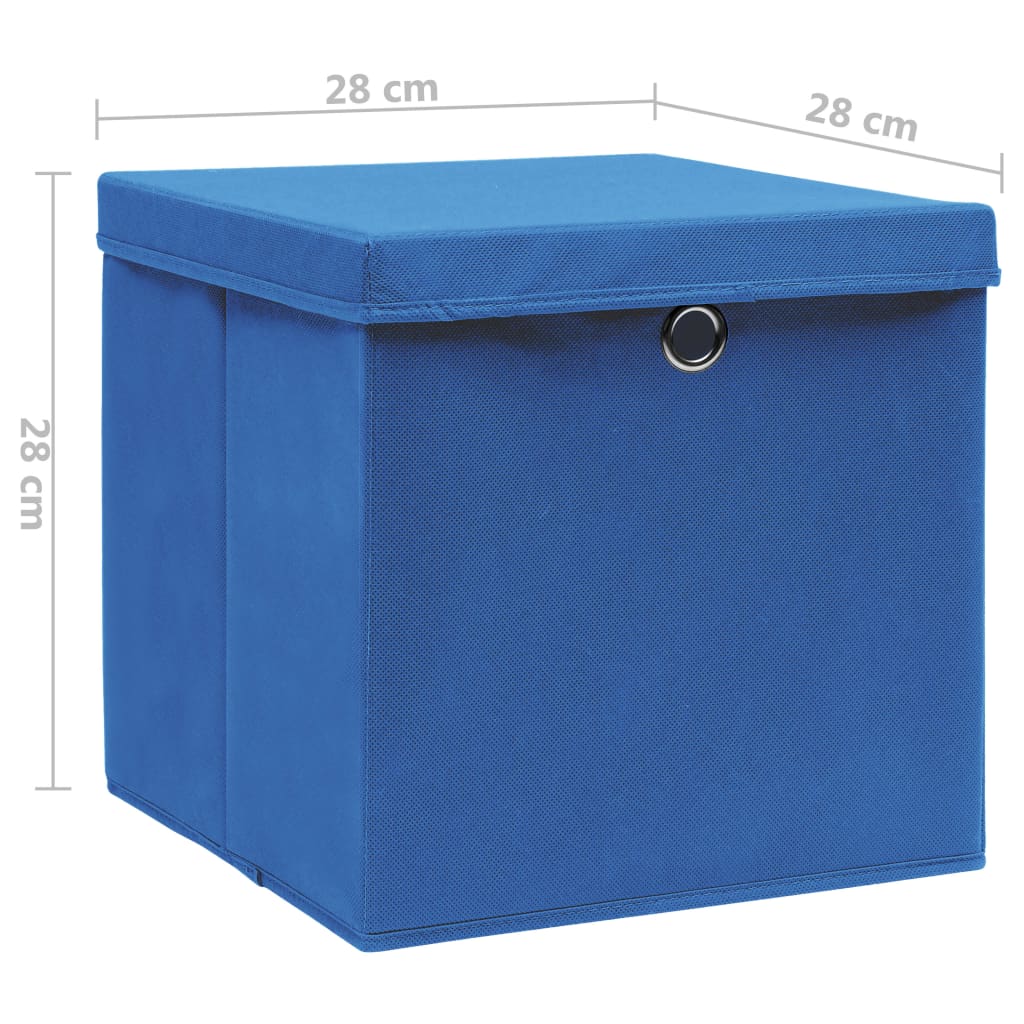 vidaXL Cutii depozitare cu capac, 10 buc., albastru, 28x28x28 cm