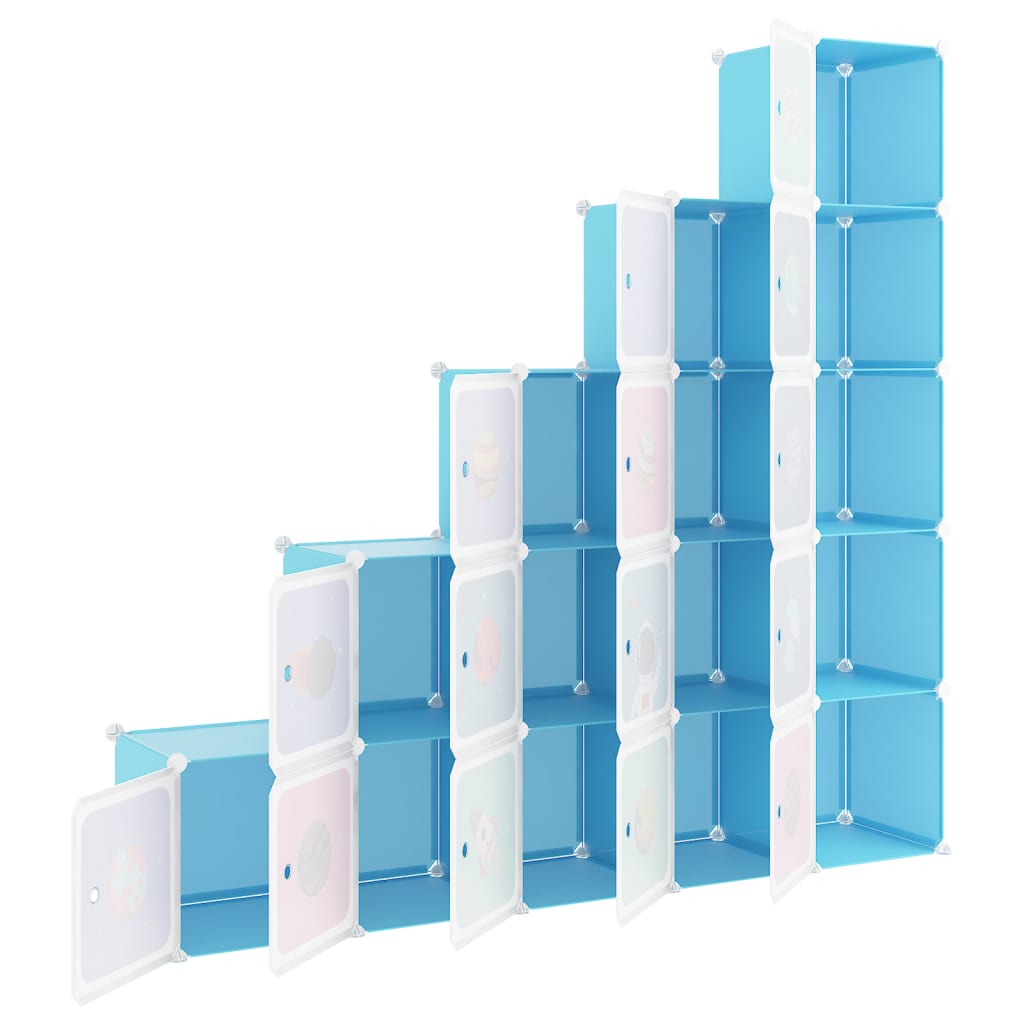vidaXL Dulap de depozitare cub pentru copii, 15 cuburi, albastru, PP