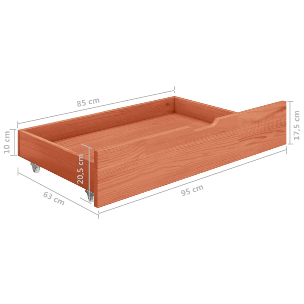 vidaXL Cadru de pat cu 2 sertare, maro miere, 90x200cm, lemn masiv pin