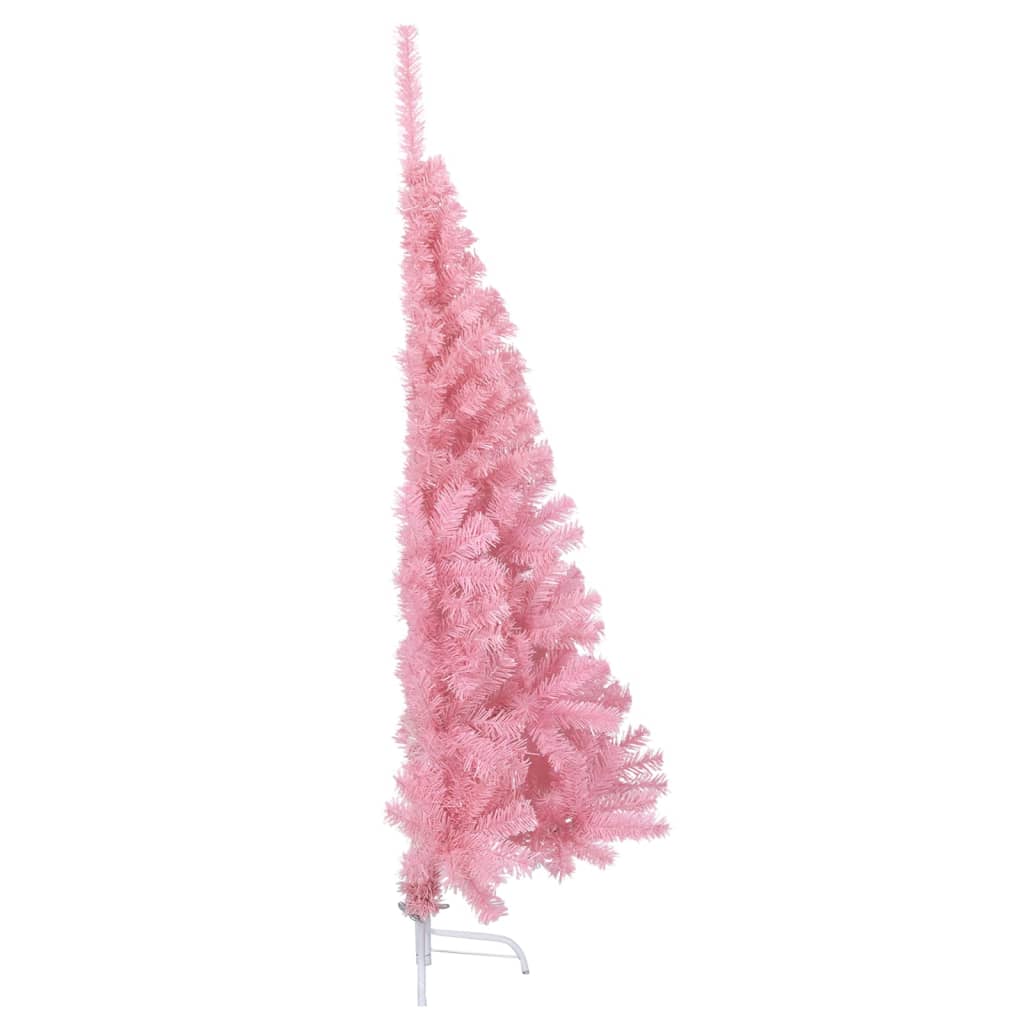 vidaXL Jumătate brad de Crăciun artificial cu suport, roz, 120 cm, PVC