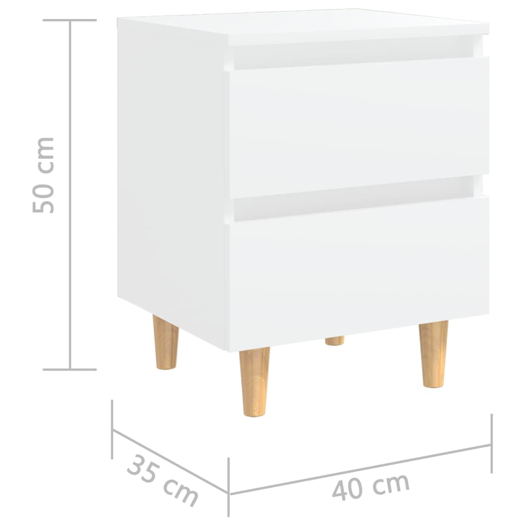 vidaXL Noptiere cu picioare lemn masiv pin, 2 buc., alb, 40x35x50 cm
