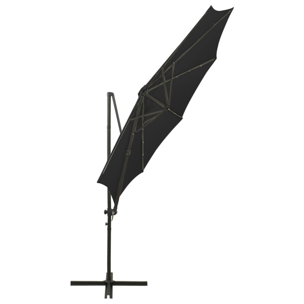 vidaXL Umbrelă suspendată cu stâlp și LED-uri, negru, 300 cm