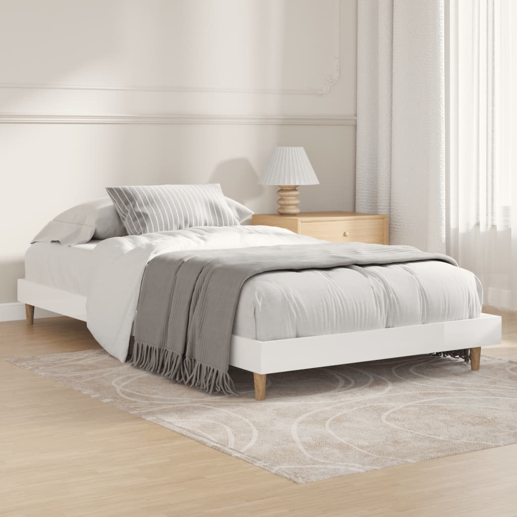 vidaXL Cadru de pat, alb extralucios, 90x200 cm, lemn prelucrat