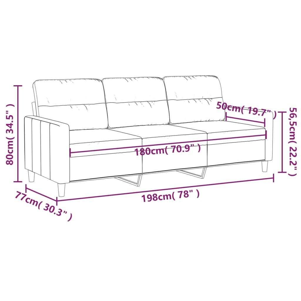 vidaXL Canapea cu 3 locuri, gri închis, 180 cm, material textil