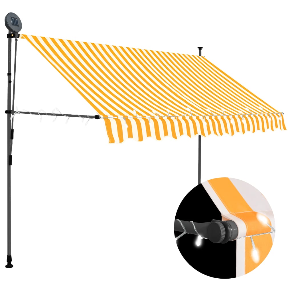 vidaXL Copertină retractabilă manual cu LED, alb & portocaliu, 300 cm