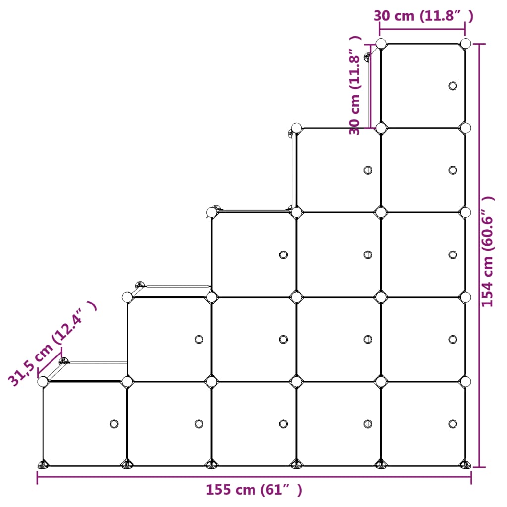 vidaXL Dulap de depozitare cub pentru copii, 15 cuburi, alb, PP