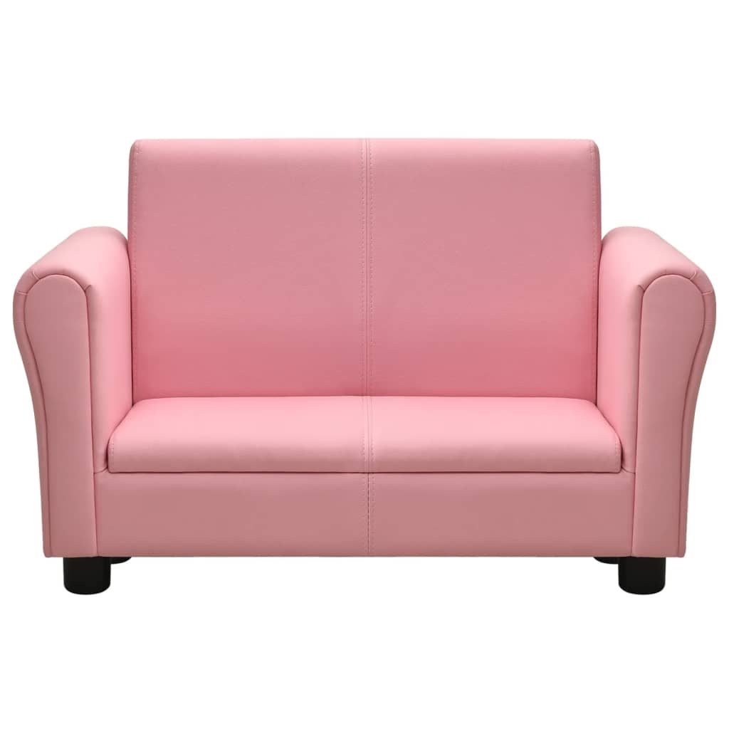 vidaXL Canapea pentru copii cu taburet, roz, piele ecologică