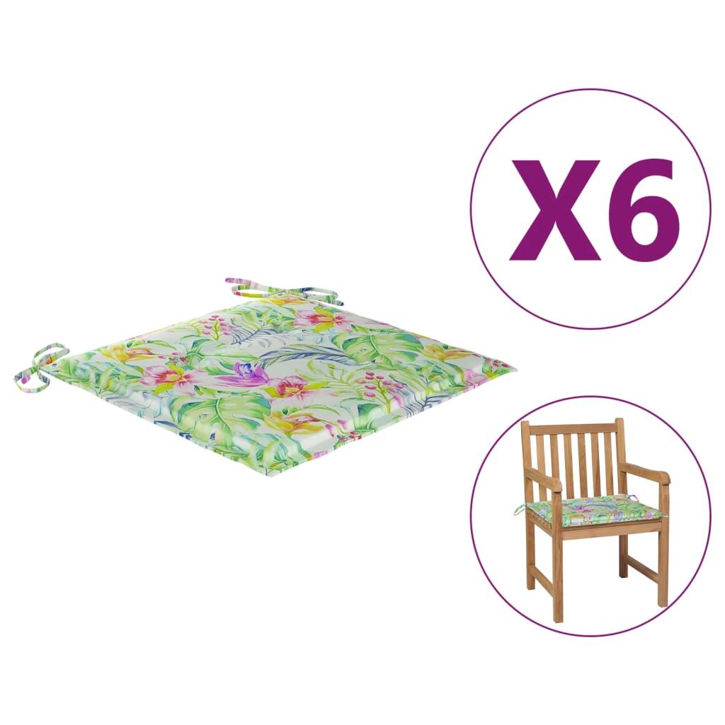 vidaXL Perne scaun grădină model frunze, 6 buc., 50x50x3 cm, textil