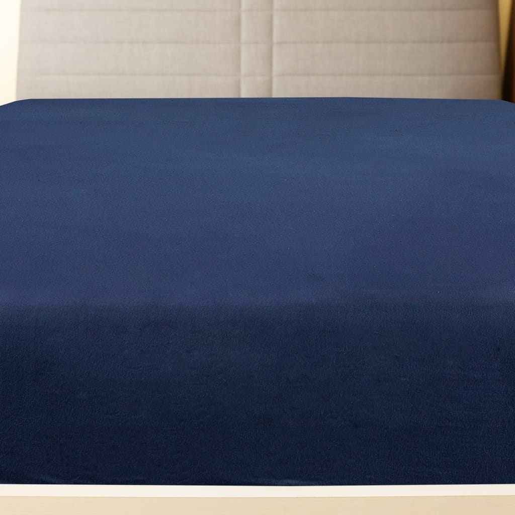 vidaXL Cearșaf de pat cu elastic, 2 buc, bleumarin, 140x200 cm, bumbac