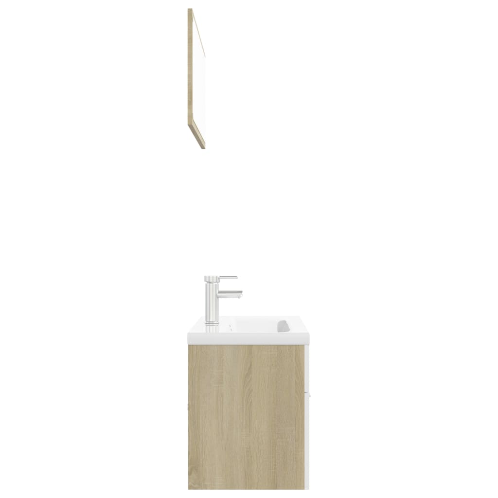 vidaXL Set mobilier de baie, alb și stejar sonoma, lemn prelucrat