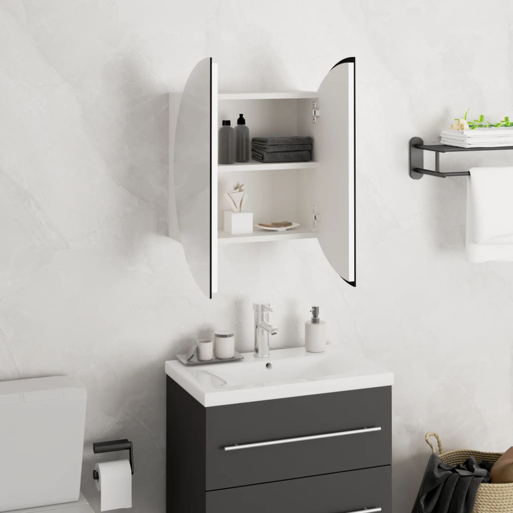 vidaXL Dulap de baie cu oglindă rotundă și LED, alb, 40x40x17,5 cm