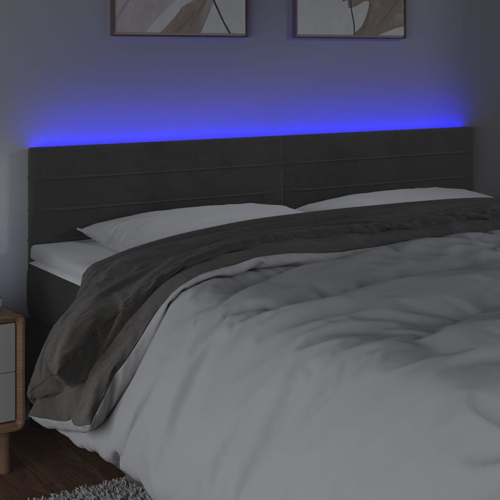 vidaXL Tăblie de pat cu LED, gri închis, 180x5x78/88 cm, catifea
