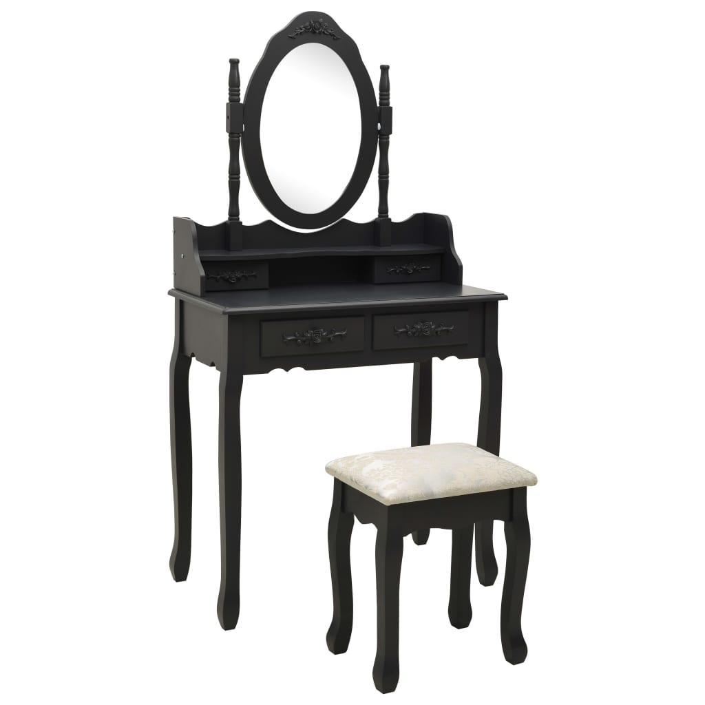 vidaXL Set masă toaletă cu taburet negru 75x69x140 cm lemn paulownia