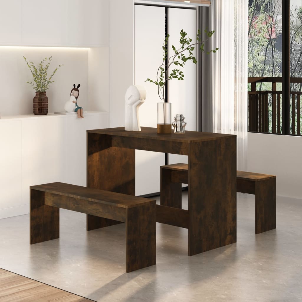 vidaXL Set mobilier de bucătărie, 3 piese, stejar afumat, PAL