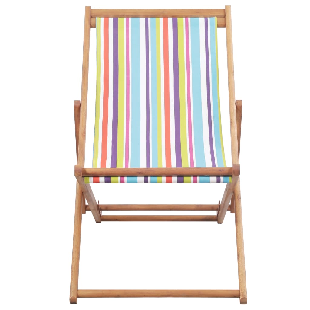 vidaXL Scaun de plajă pliabil, multicolor, textil și cadru din lemn