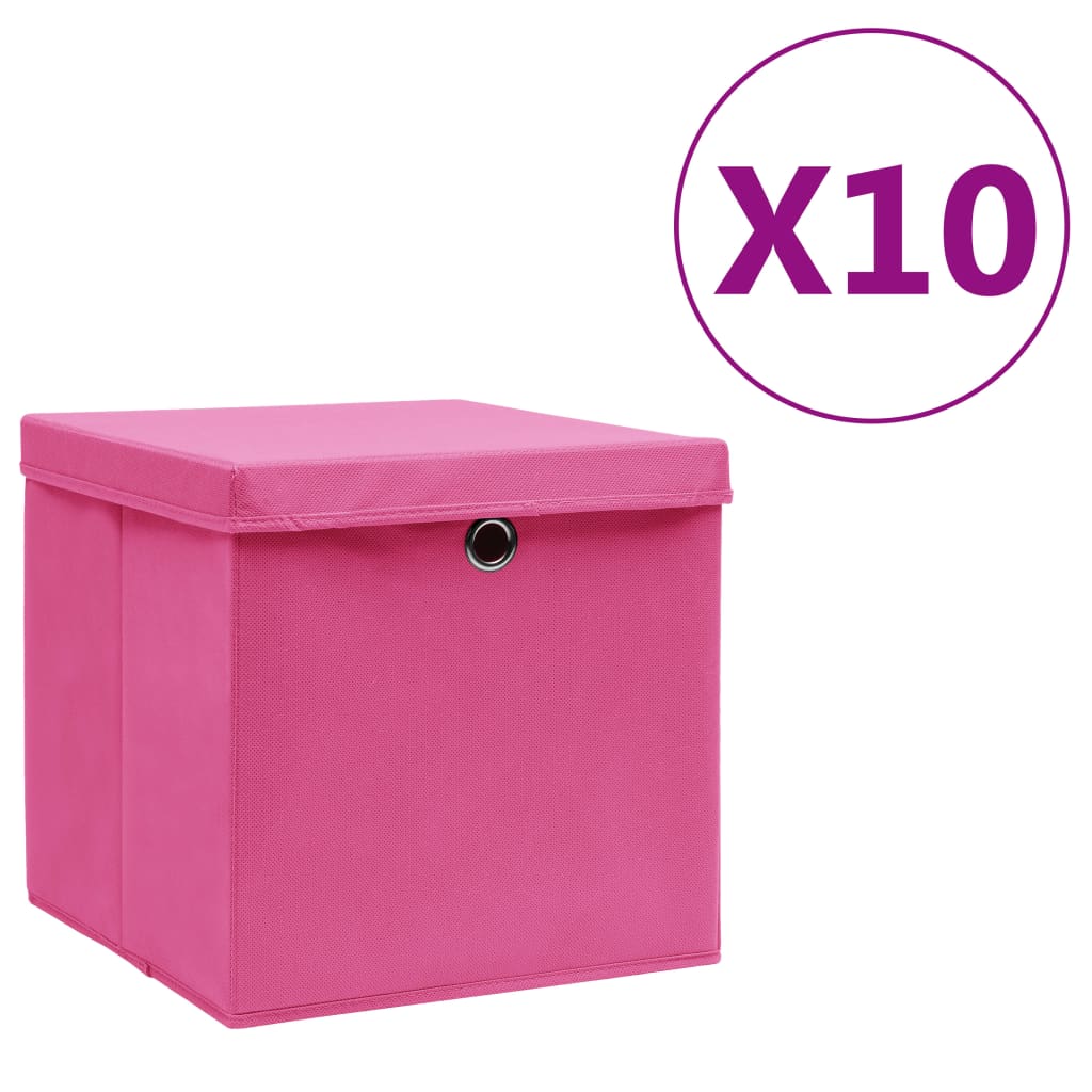 vidaXL Cutii depozitare cu capace, 10 buc., roz, 28x28x28 cm