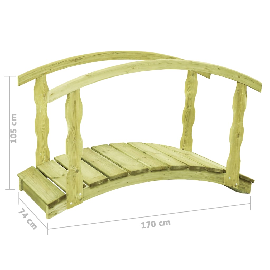 vidaXL Pod de grădină cu balustradă, 170x74x105 cm, lemn de pin tratat
