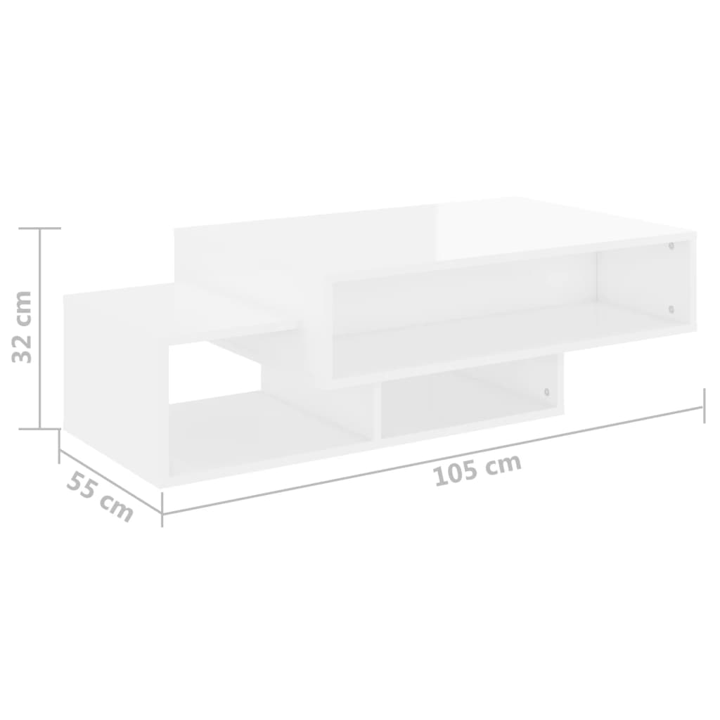 vidaXL Măsuță de cafea, alb extralucios, 105x55x32 cm, PAL