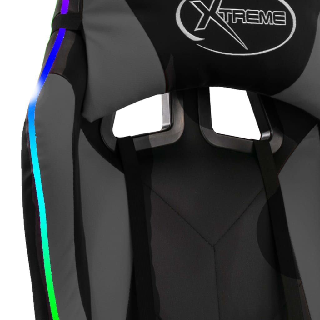 vidaXL Scaun de racing cu LED RGB, gri și negru, piele ecologică
