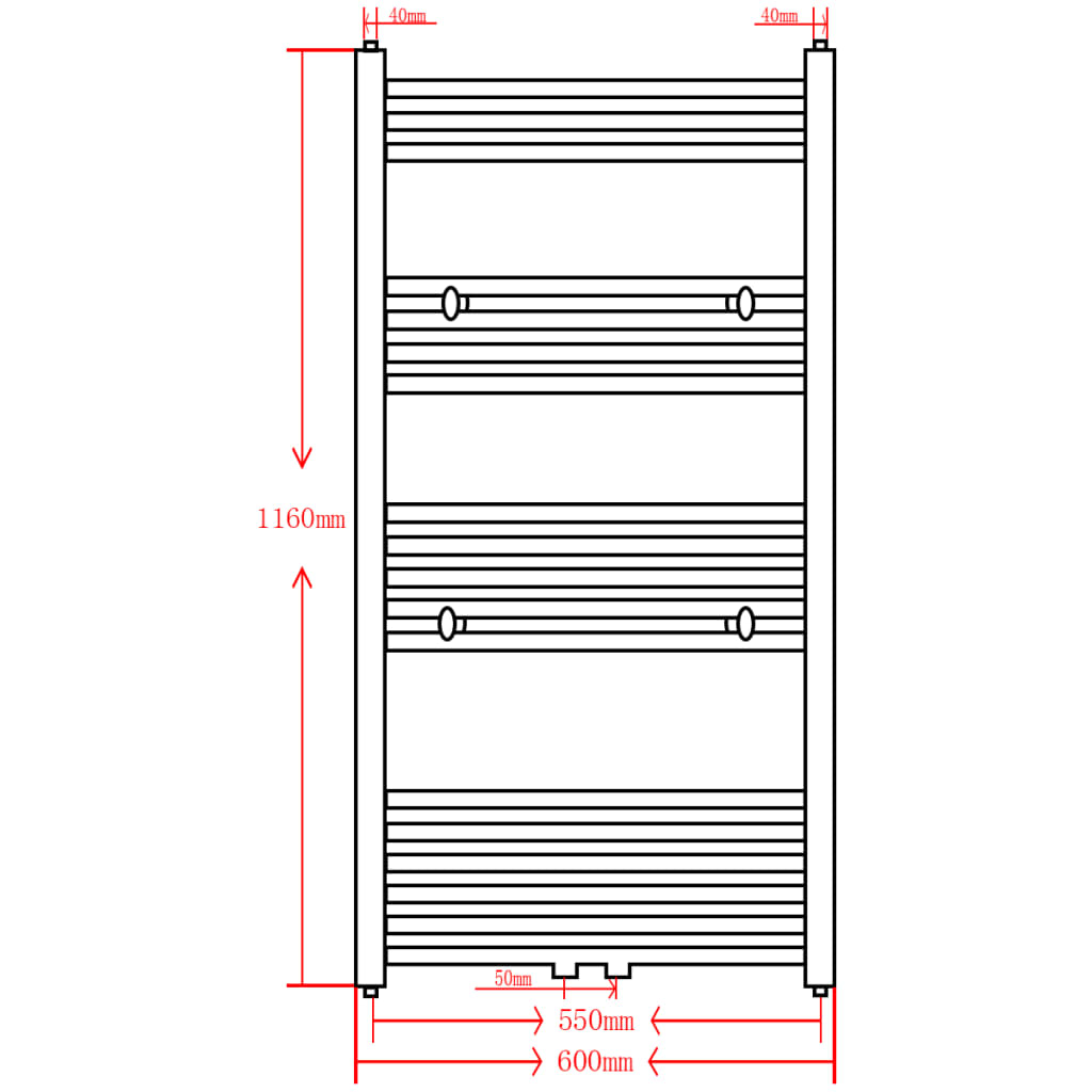 Radiator port-prosop încălzire centrală baie, drept, gri, 600x1160 mm