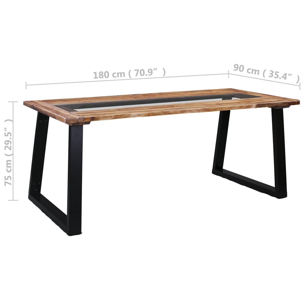 vidaXL Masă de bucătărie, 180x90x75 cm, lemn masiv acacia & sticlă