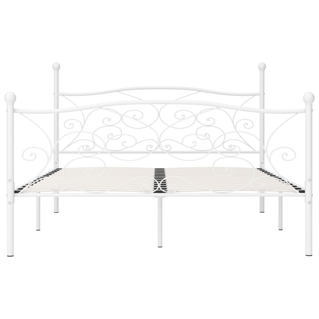 vidaXL Cadru de pat cu bază din șipci, alb, 200 x 200 cm, metal