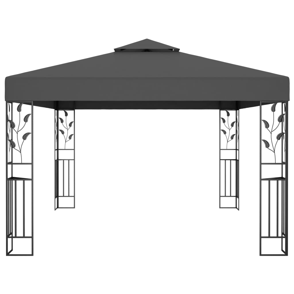 vidaXL Pavilion cu acoperiș dublu&șiruri de lumini LED,antracit, 3x4 m
