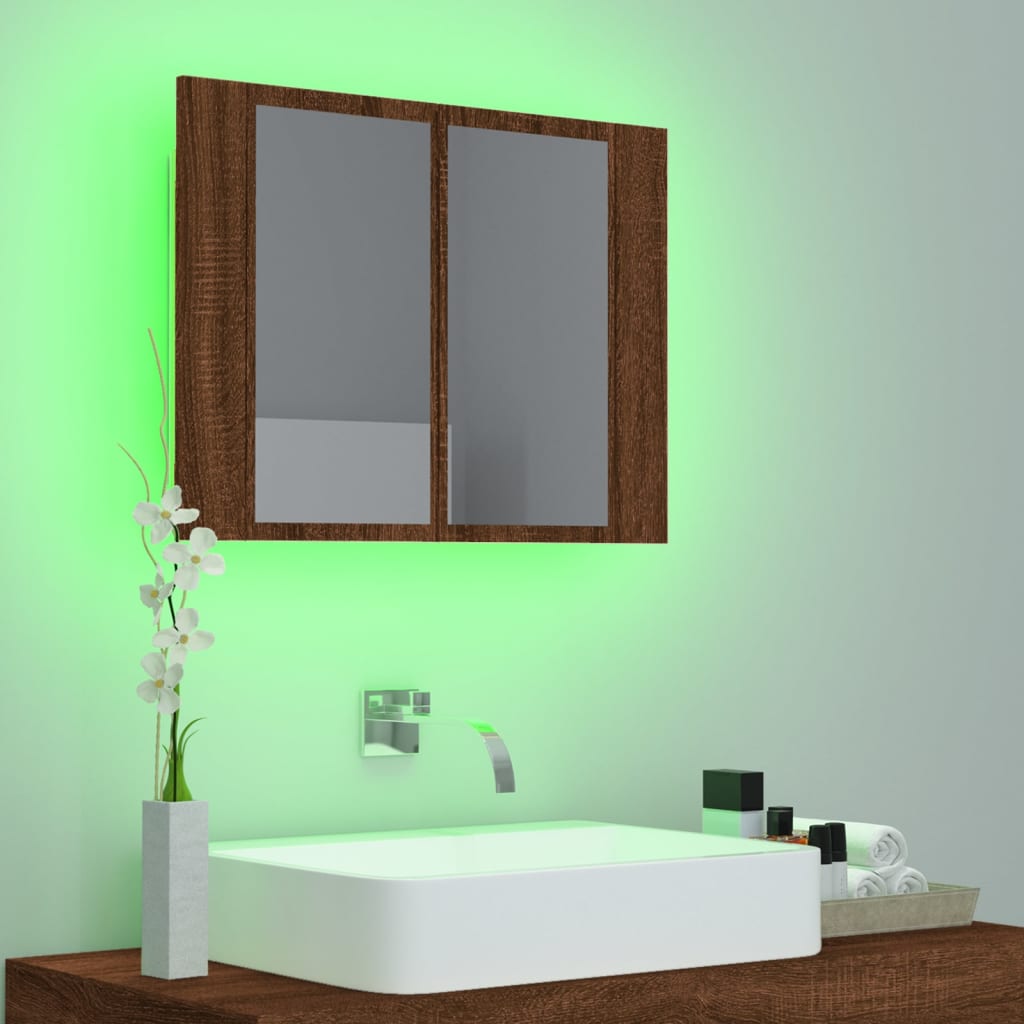 vidaXL Dulap cu oglindă & LED stejar maro 60x12x45 cm lemn compozit