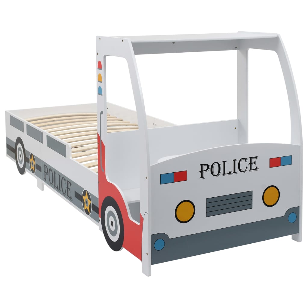 vidaXL Pat copii mașină poliție cu saltea, 7 Zone H3, 90x200 cm