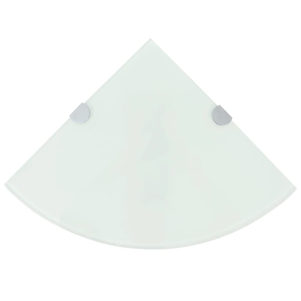 vidaXL Raft de colț cu suporți de crom, sticlă, 35 x 35 cm, alb