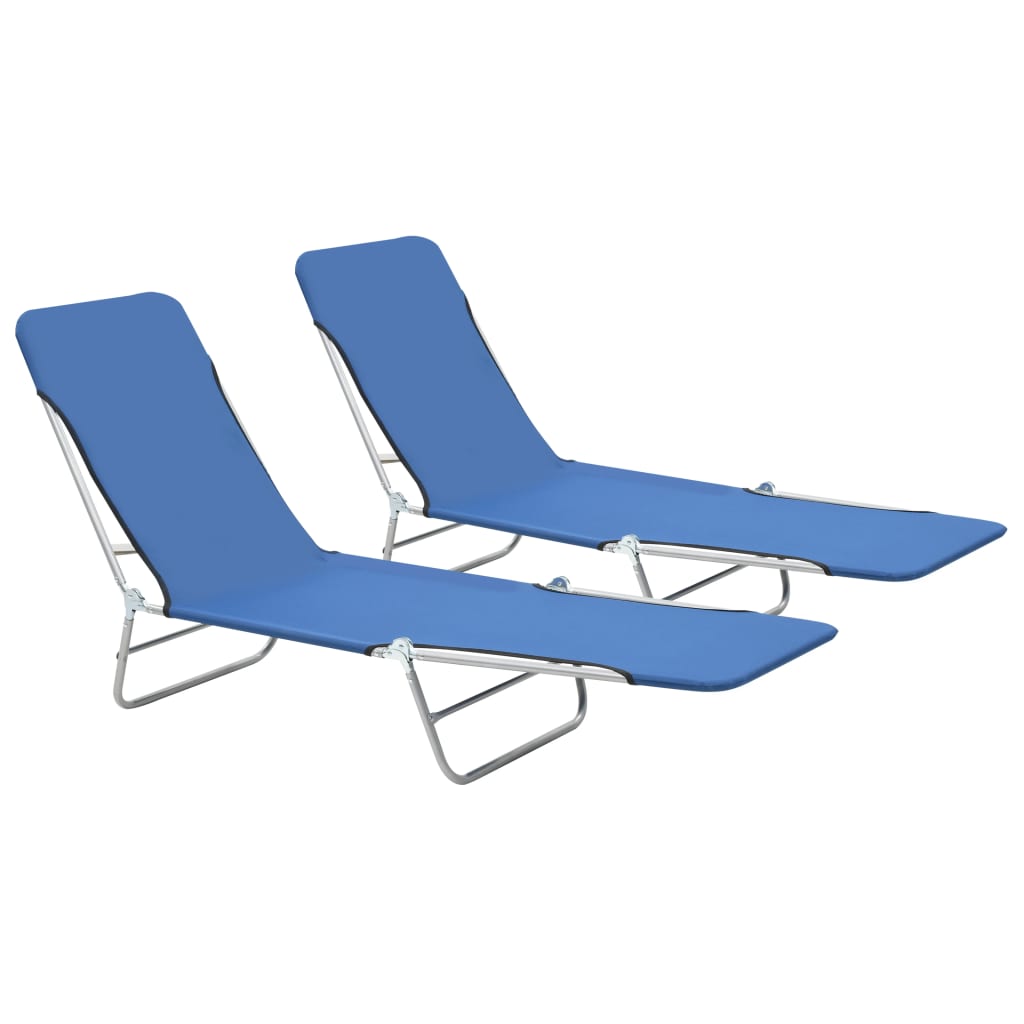 vidaXL Șezlonguri de plajă pliabile, 2 buc., albastru, oțel & textil