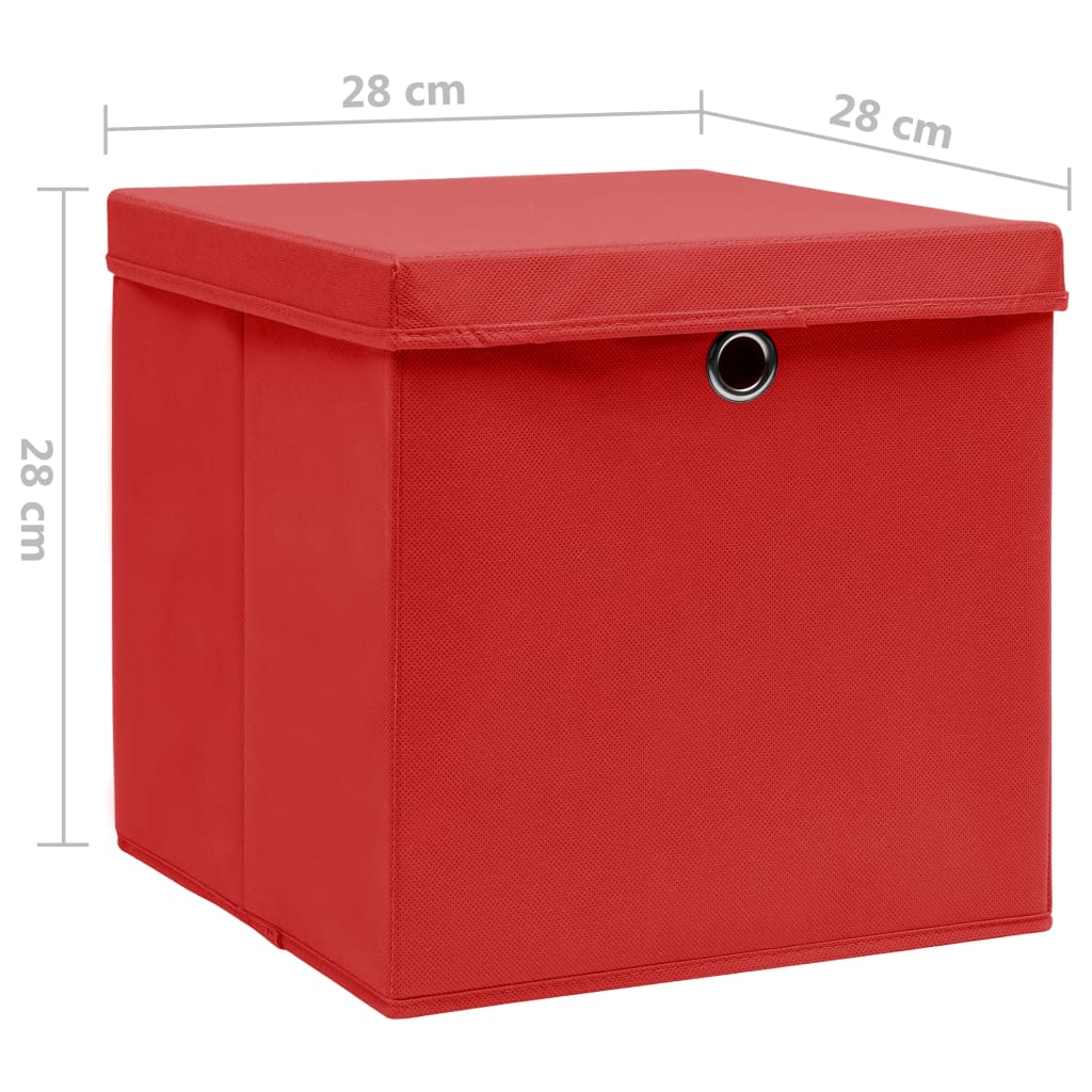 vidaXL Cutii depozitare cu capace, 4 buc., roșu, 28x28x28 cm