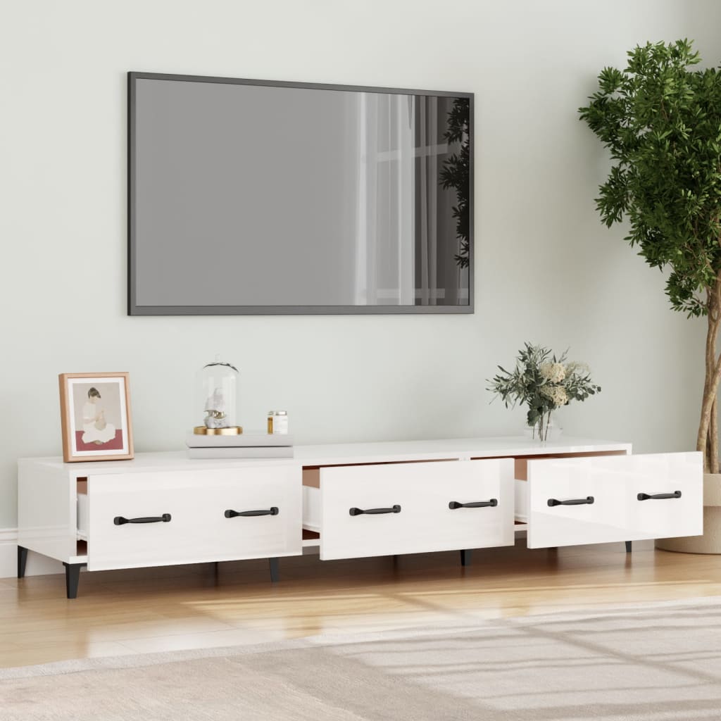 vidaXL Comodă TV, alb extralucios, 150x34,5x30 cm, lemn prelucrat