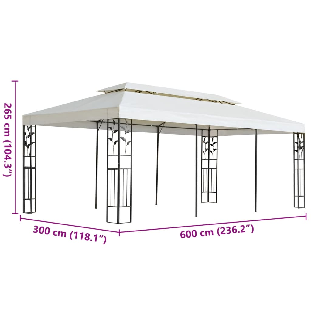 vidaXL Pavilion cu acoperiș dublu, alb, 6x3 m, oțel